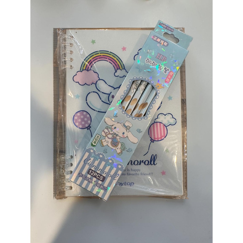 Sanrio Cinnamoroll A5 Spiral Notebook and 12 Piece HB Pencil Set Joytop Blue